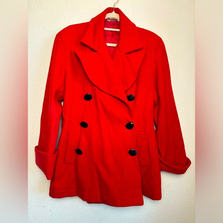 Vintage Newport News Red Wool Pea Coat 12