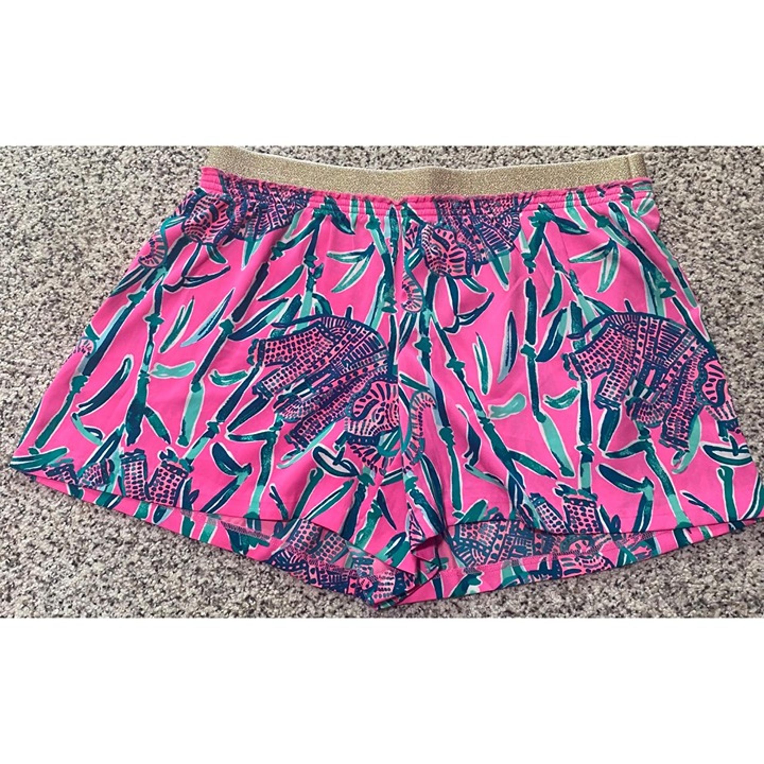 Lilly Pulitzer L Pajama Shorts Pink Elephant Gold Elastic Waist Loungewear