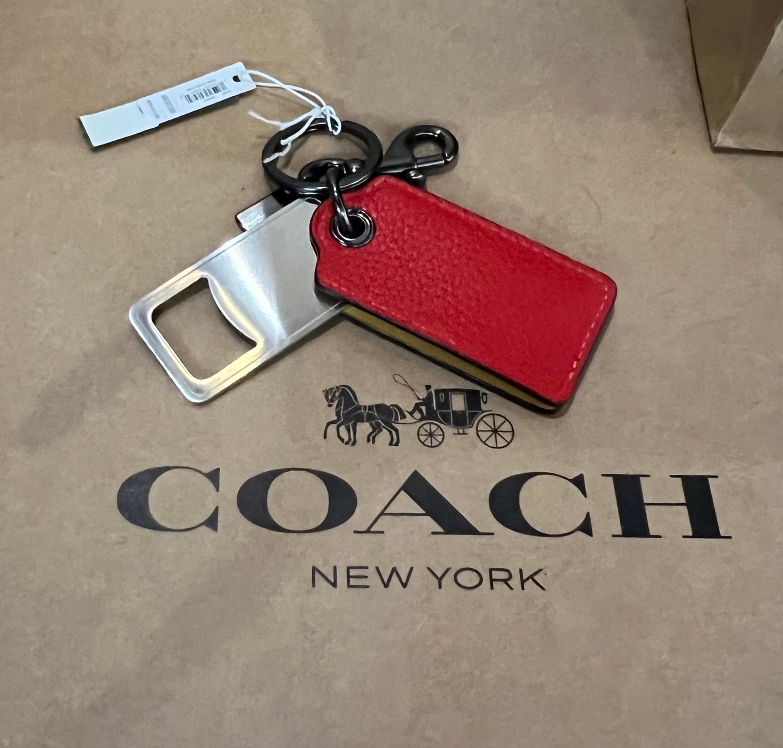 New COACH Keychain bottle opener Miami Red w Honeycomb