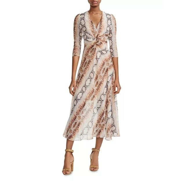 New Maje el Repena Snake Print Midi Dress V neck women's size 2 415 retail w1