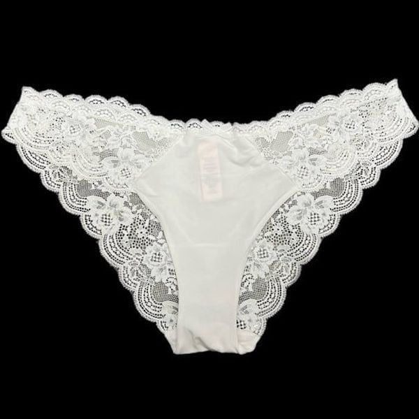 Victorias Secret Dream Angels Floral Lace and Satin Cheekini Panty White Large