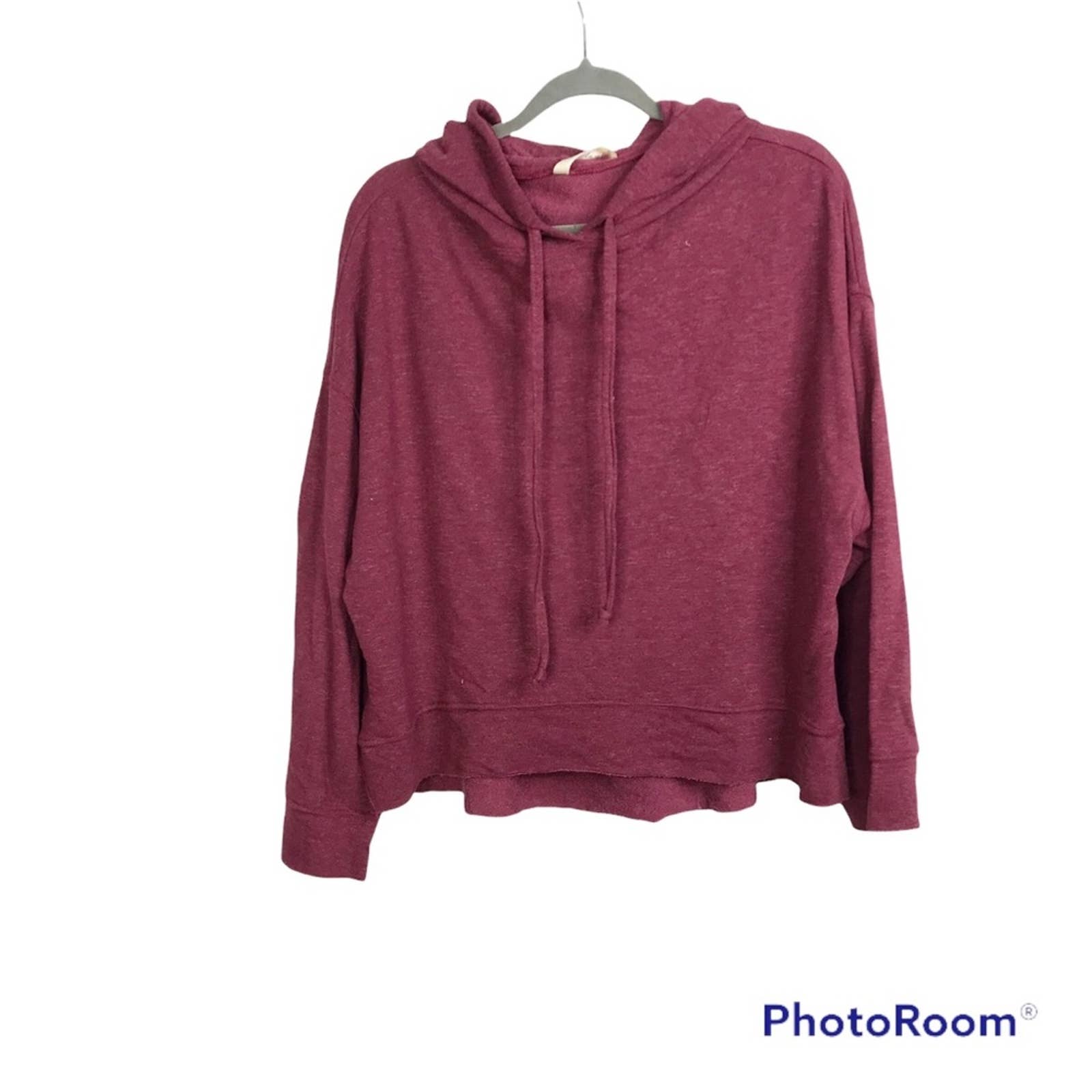 Elan Burgundy drawstring hoodie sweatshirt wide long sleeves size L NWT