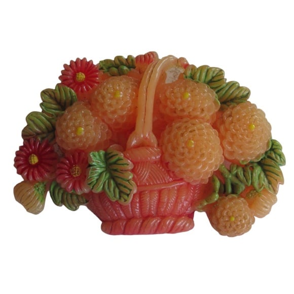 Japanese Floral Brooch Celluloid Basket Brooch Vintage