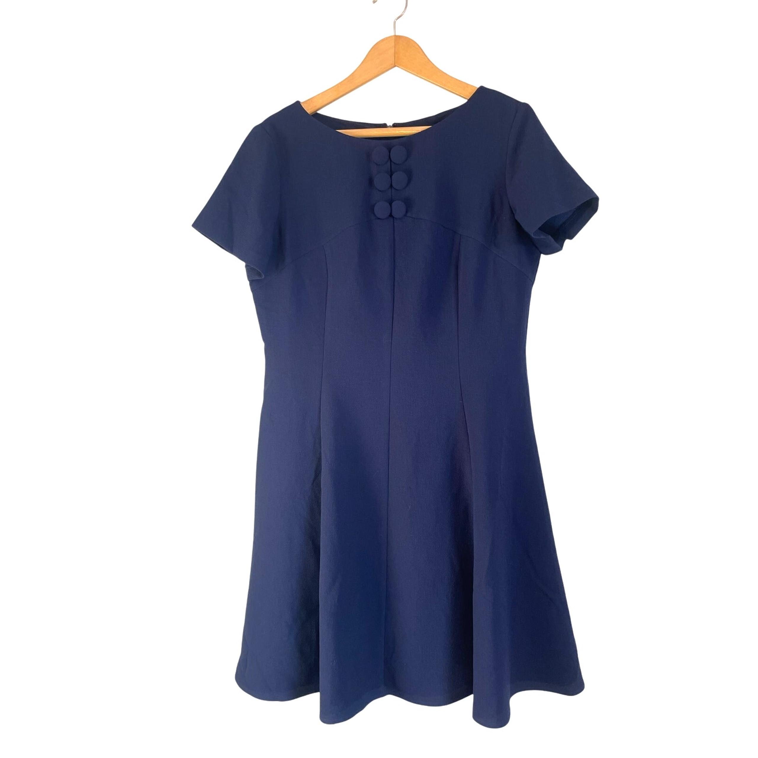 Eliza J navy blue short sleeve fit and flare dress knee length buttons Size 14