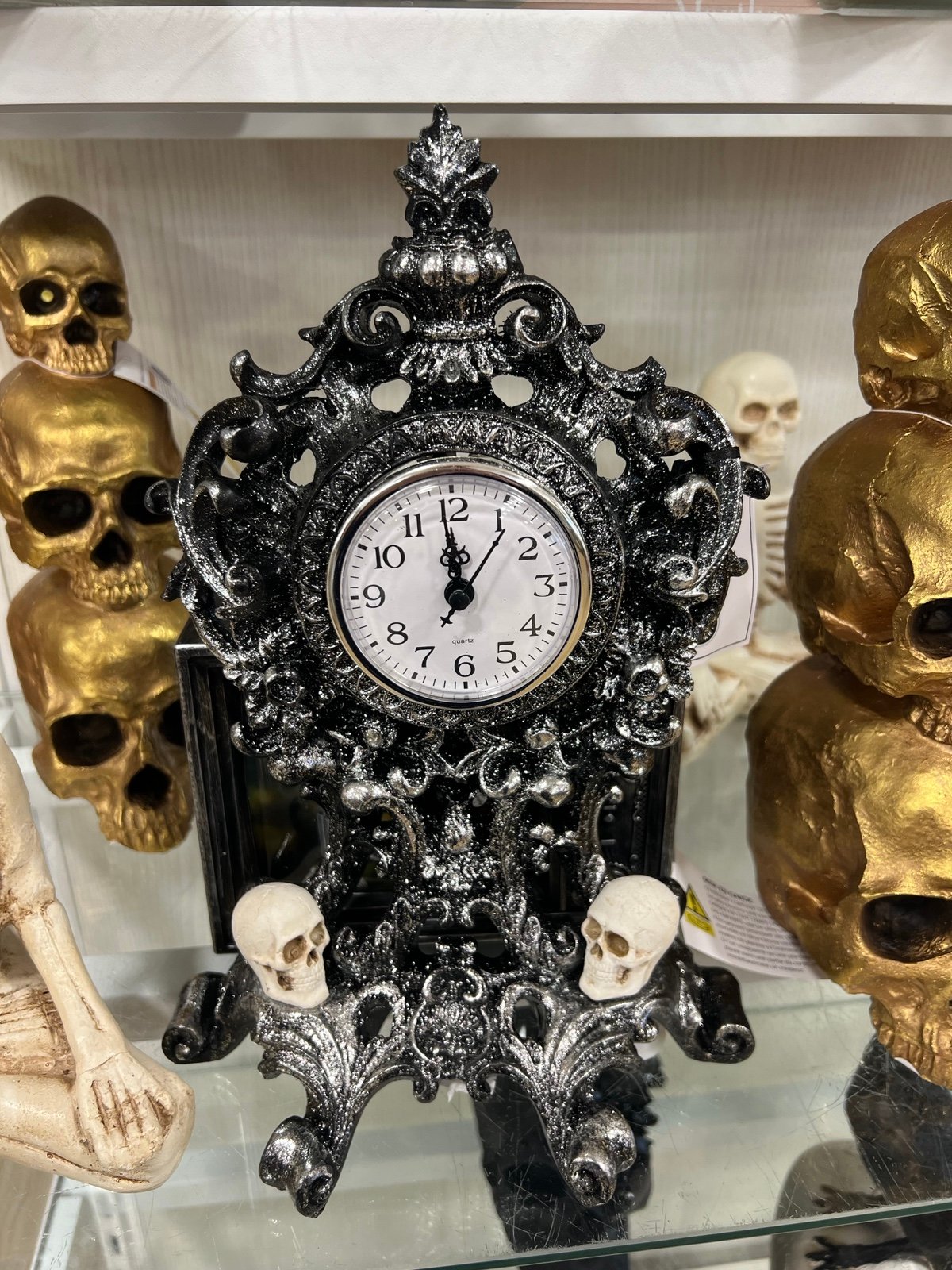 Victorian SKULL Mantle CLOCK Gothic HALLOWEEN Decor EXPERT PACKAGING