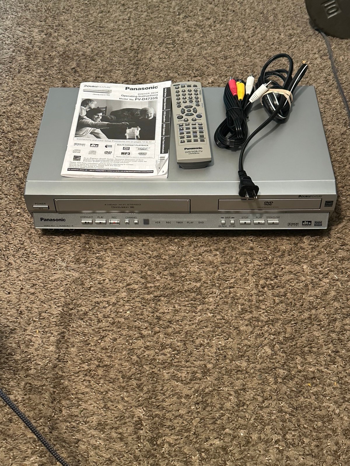 Panasonic PV-D4734S DVD VCR Combo Player VHS w/ Remote, Manual & RCA Cable