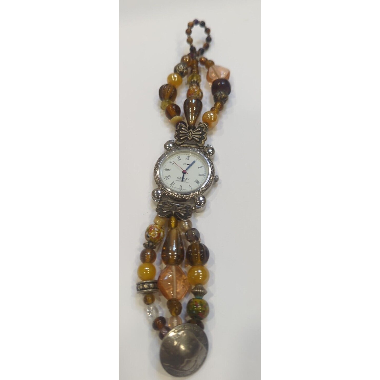 Vintage Beaded Watch Galaxy Quartz Buffalo Nickel Clasp Japan Movt