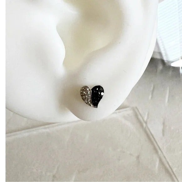 18k Solid Gold Yin Yang Heart Earring , AU750 Stamped