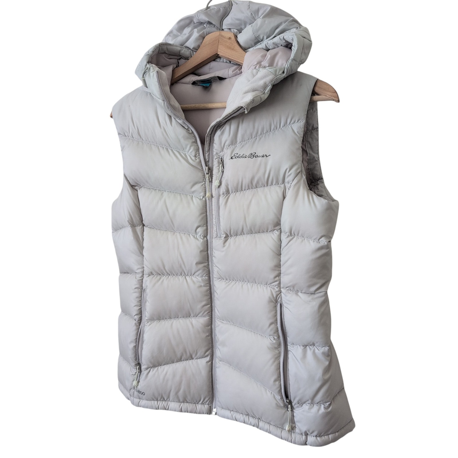 Eddie Bauer First Ascent Goose Down Vest Womens Downlight EB800 Hooded Gray M