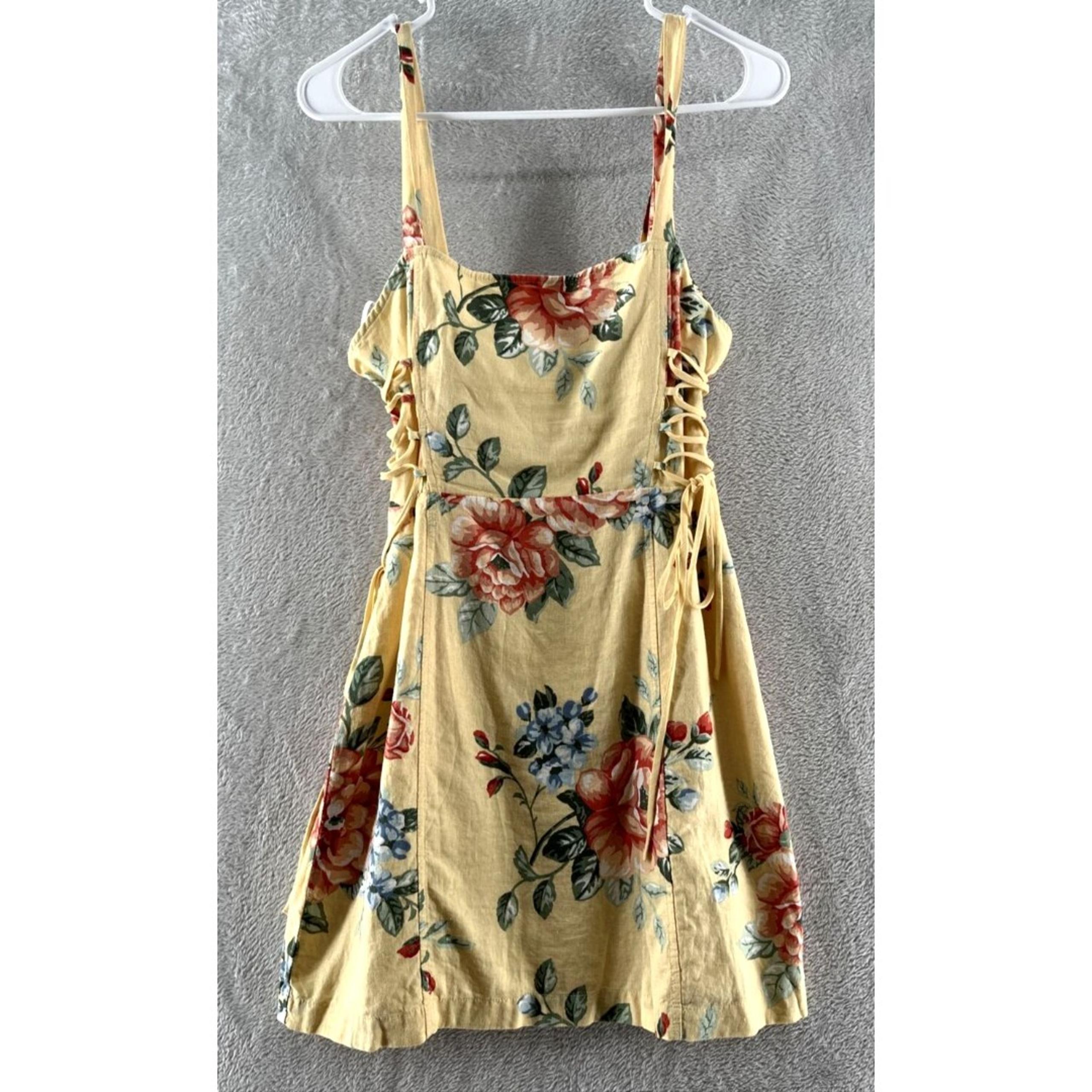 Forever 21 Dress Women's Size M Yellow Floral Knee Length Tie Sides Dress
