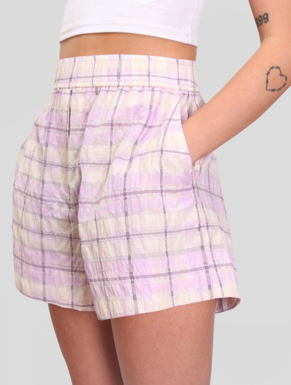 NWT Ganni purple checked shorts