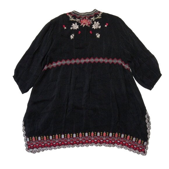 NWT Johnny Was Luna Tunic in Black Floral Embroidered Henley Blouse Top S 275