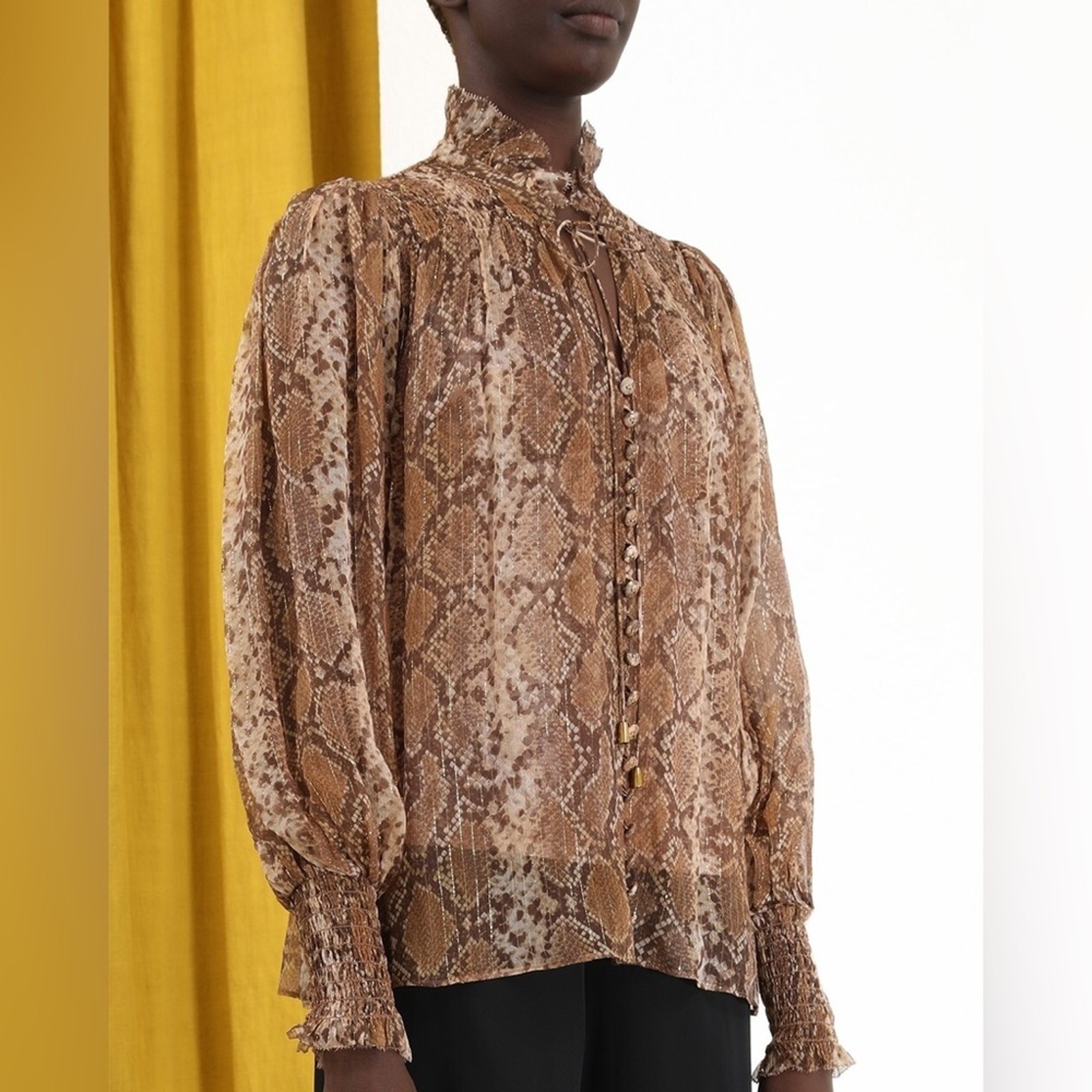 Zimmermann Botanica Python Silk Metallic Sheer Swing Blouse Womens 3/ US 10