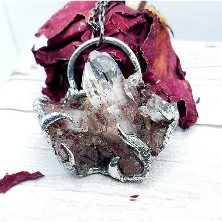 Lodolite quartz geode crystal necklace