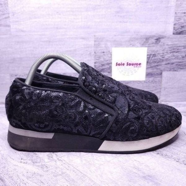 Jeannot Italian Velvet Sequin Slip On Running Sneaker Black sz 40 Women's sz 10