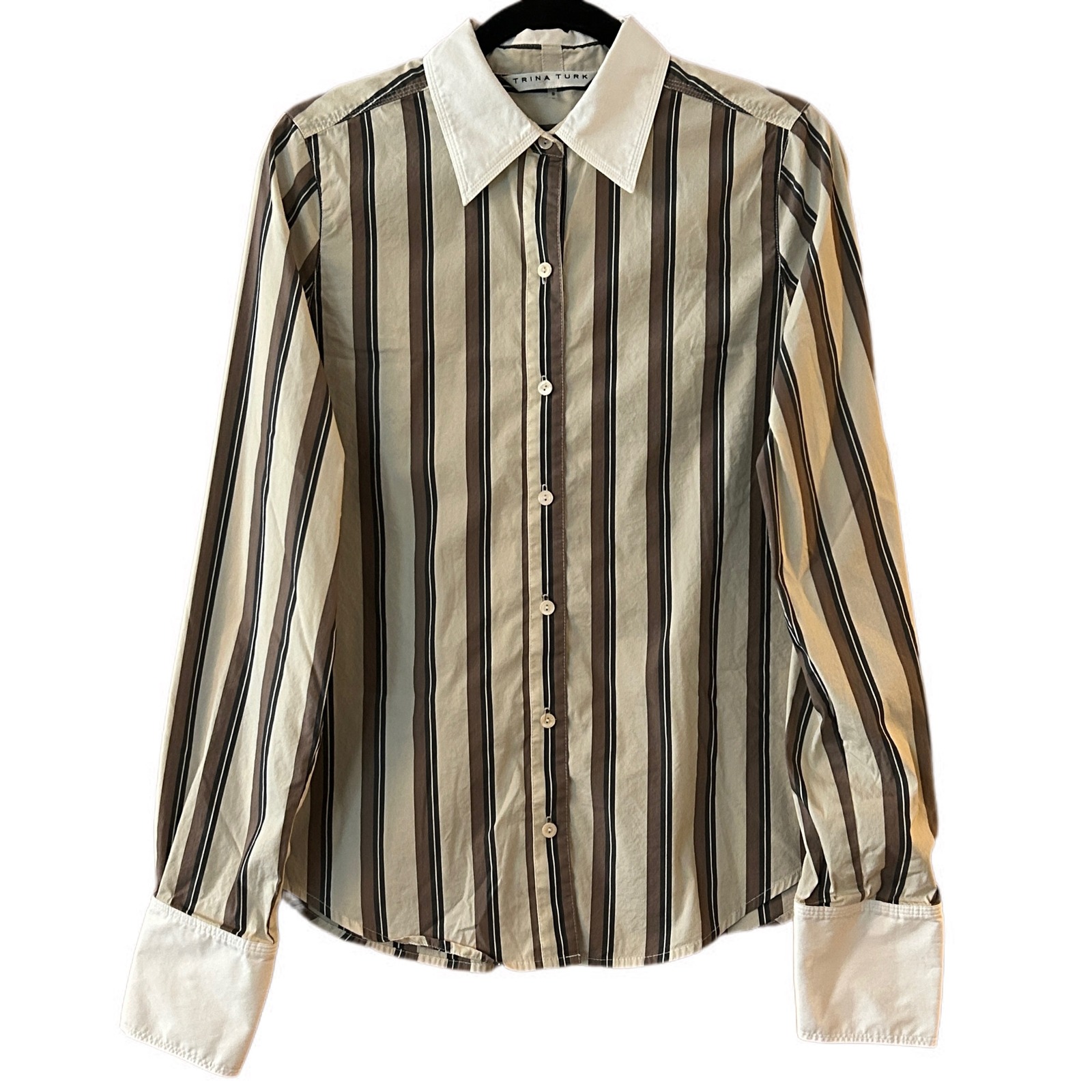 TRINA TURK Magnetic 2 Stripe Blouse In Nocolor Button Up Career Casual Womens S