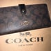 NWT COACH Slim Long Wallet In Signature Canvas Brown/Black Gold Hardware