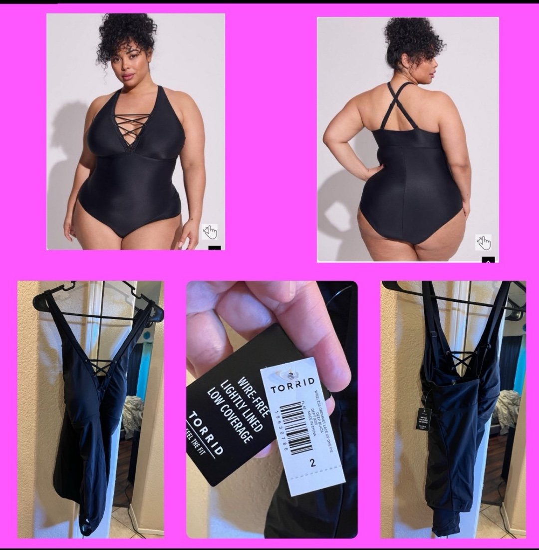 Torrid Wireless Grommet Lace Up One Piece Swimsuit