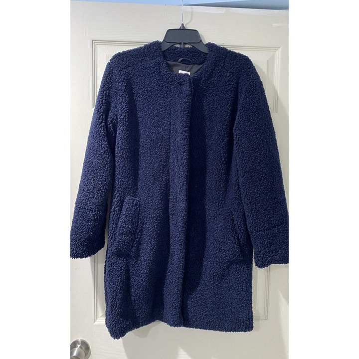 Gap Womens Sherpa Teddy Bear Navy Blue Lined Coat Jacket Full Zip Long Sz XS