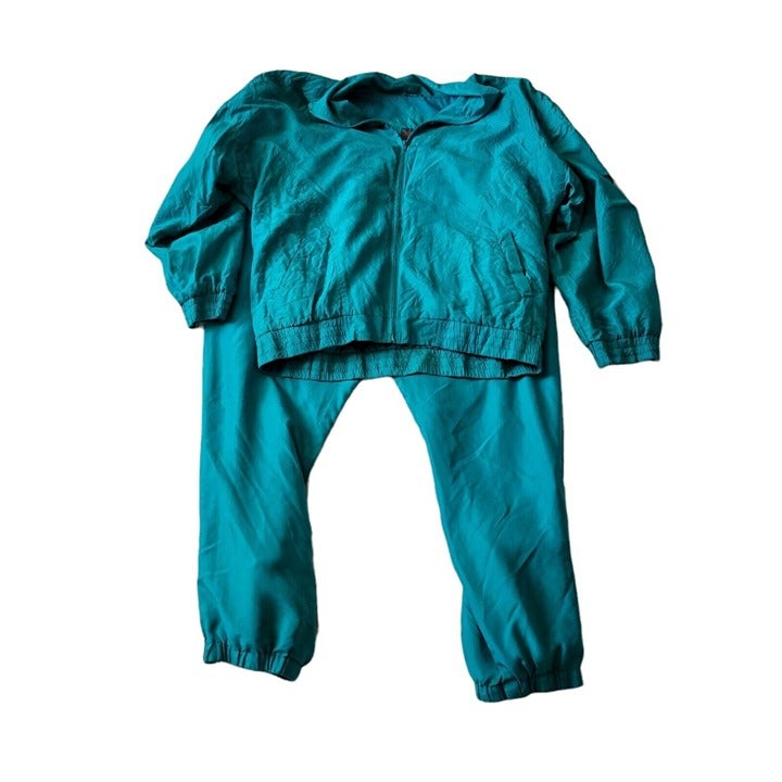Vtg. Womens Jogging/Running Suit. L, Swell, Solid Teal.