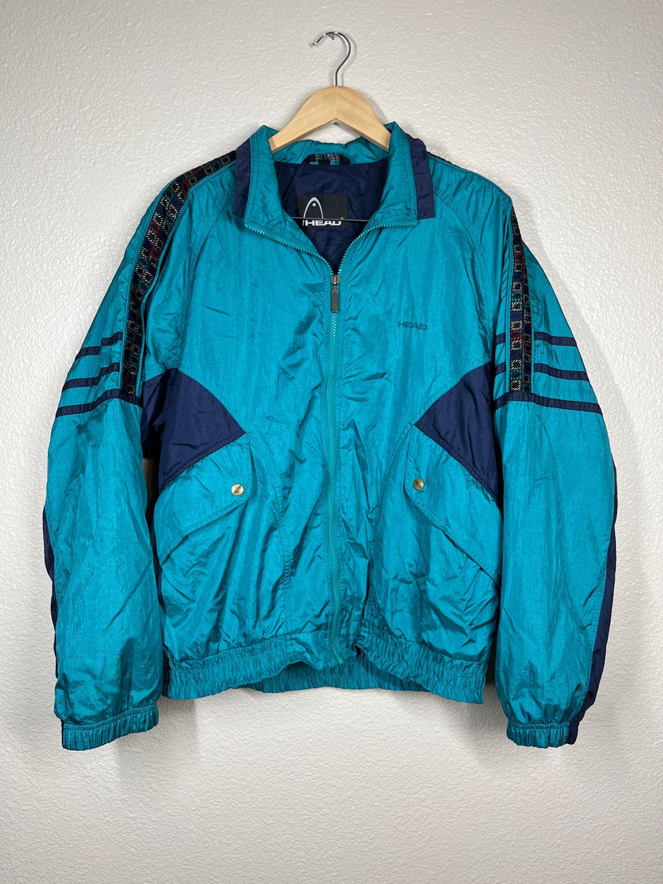 Vintage Head Jacket 90s Windbreaker Turquoise  Full Zip Pocket Men’s Size Medium