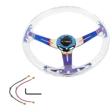 NEW TRD Universal 6-Hole 350mm Deep Dish Clear Crystal Bubble Steering Wheel