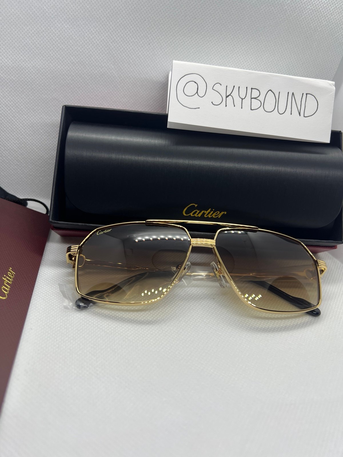 Cartier Première Aviator Style Gold Frames With Brown Tinted Lenses