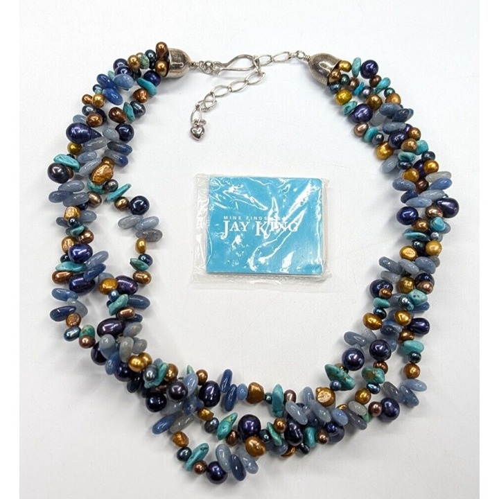 Jay King Mine Finds DTR Blue & Copper Pearl Blue Gemstone Multi Strand Necklace