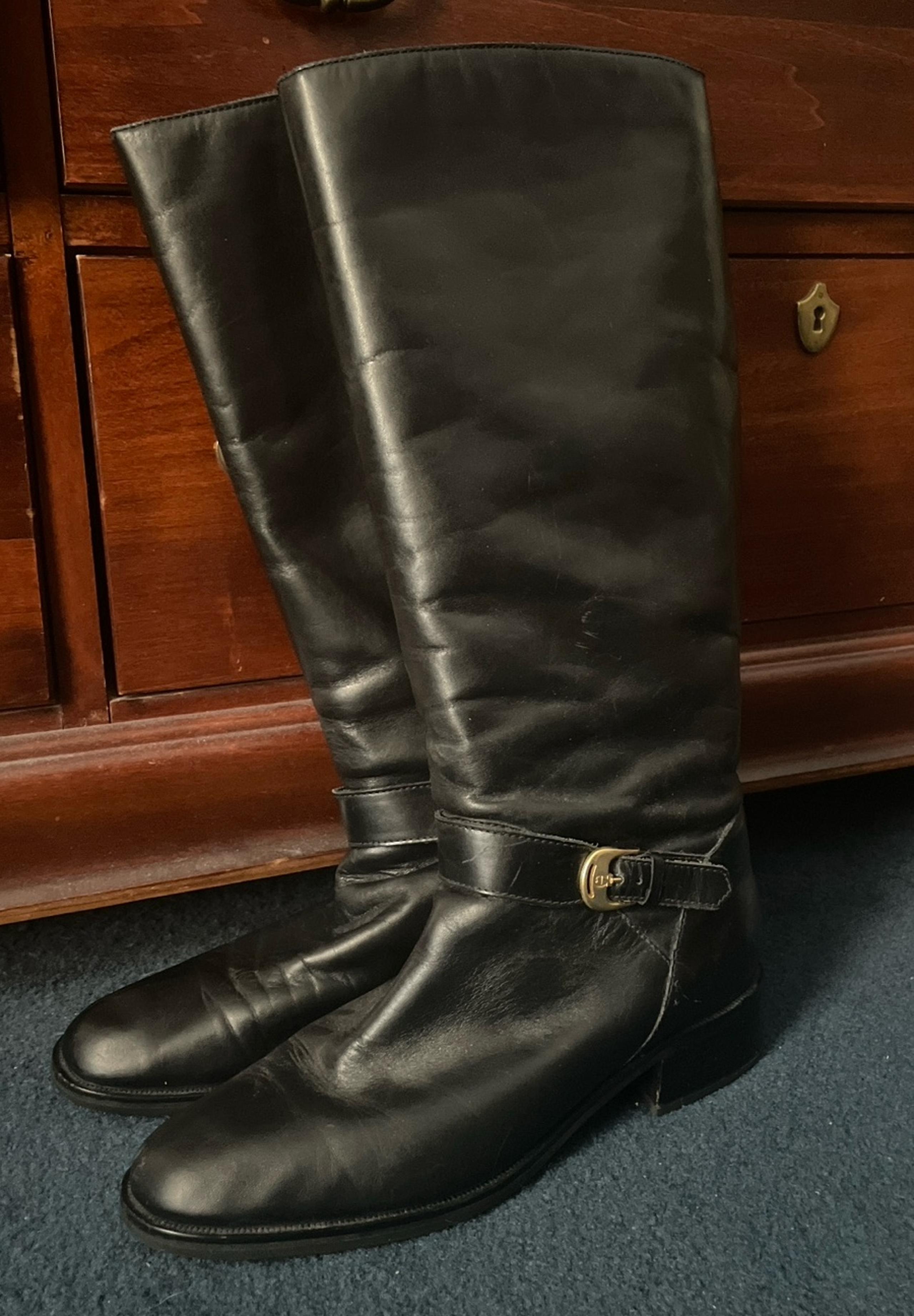 Black Etienne Aigner Genuine Leather Riding Boots Size 9