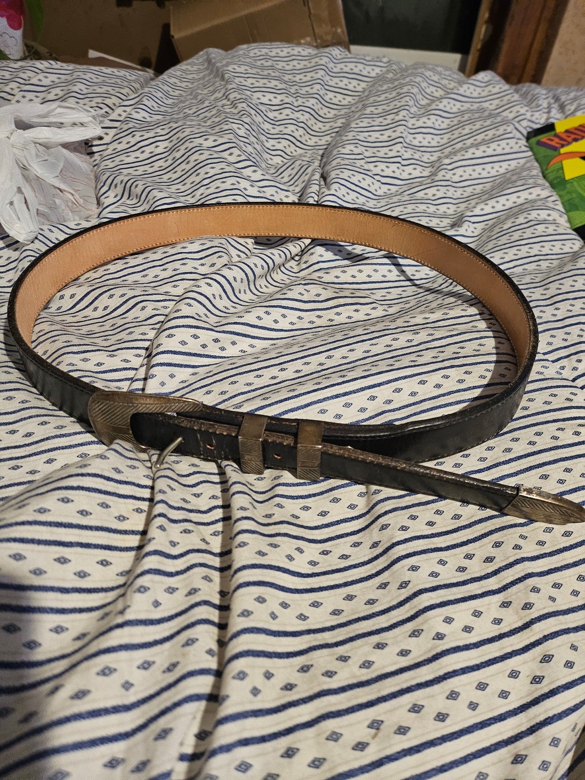 Black leather sterling silver belt large