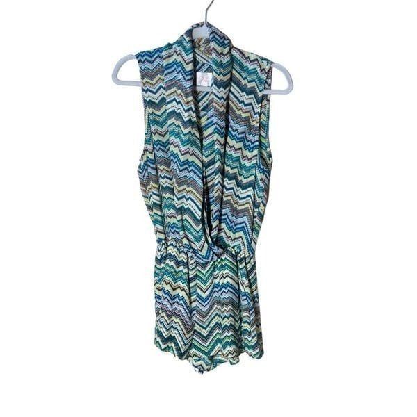 Parker Silk Sleeveless Romper in Colorful Zig Zag Chevron Print Blouson XS