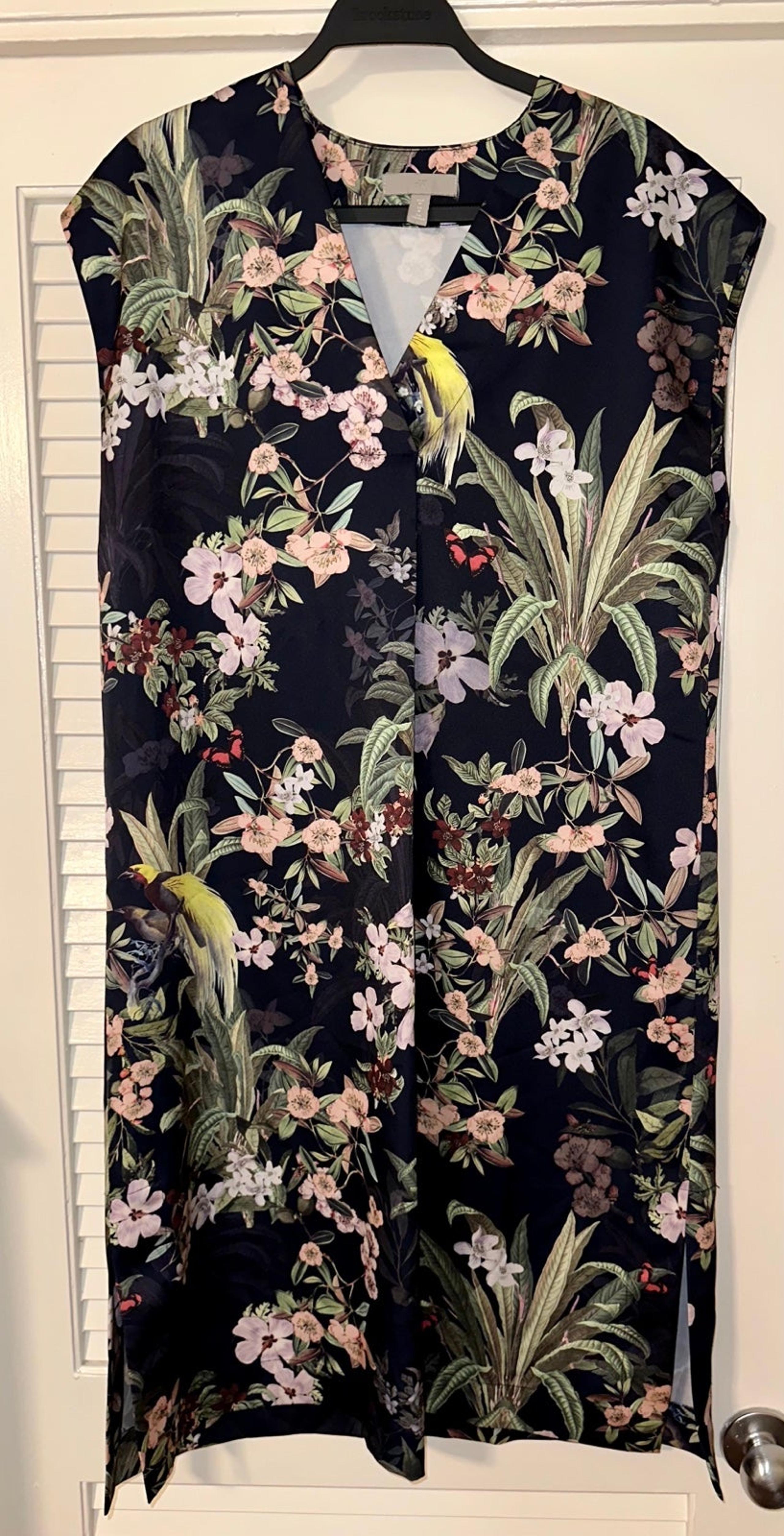H&M Black Floral Tropical Satin Dress SZ Medium