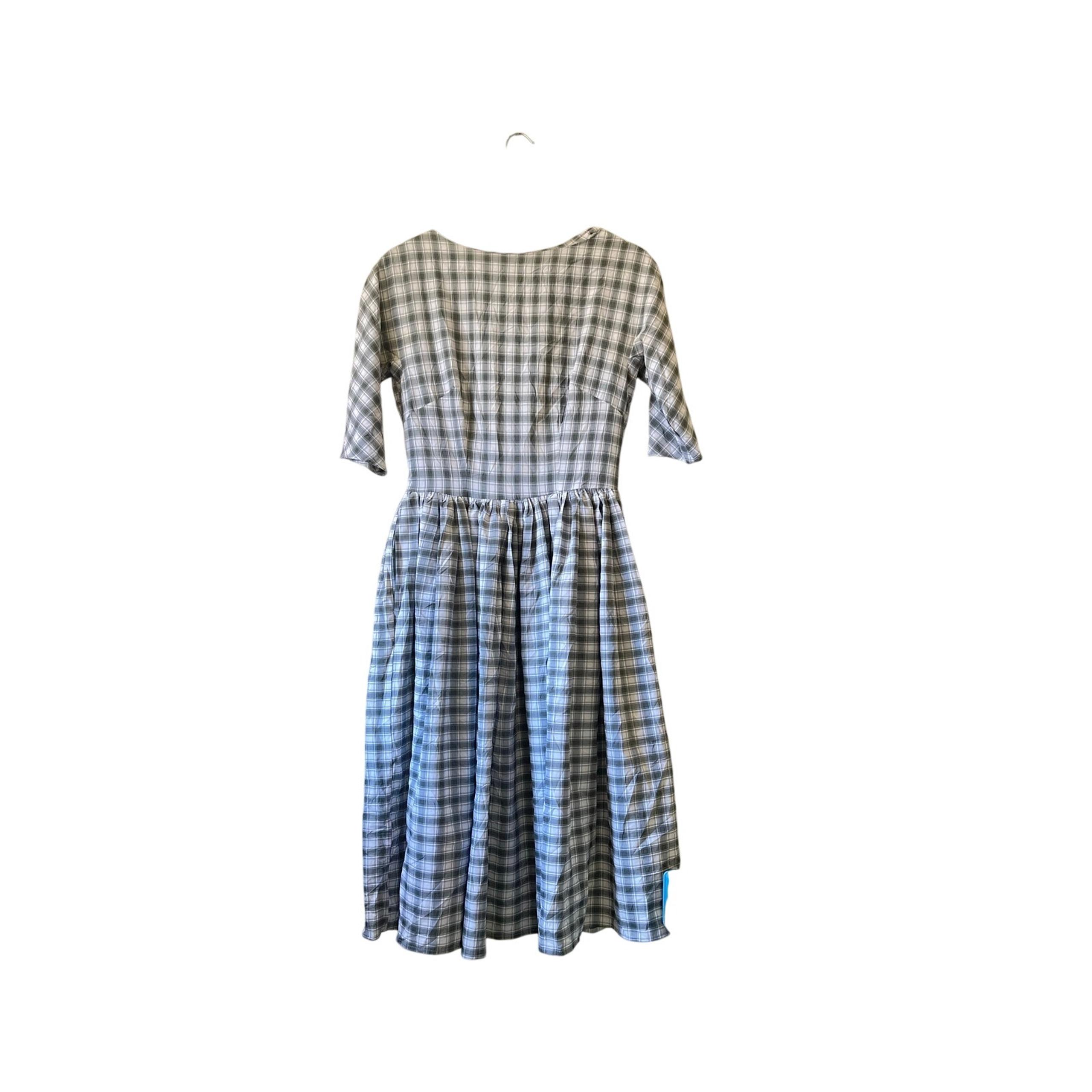 Unique vintage women’s gingham grey and white midi dress small