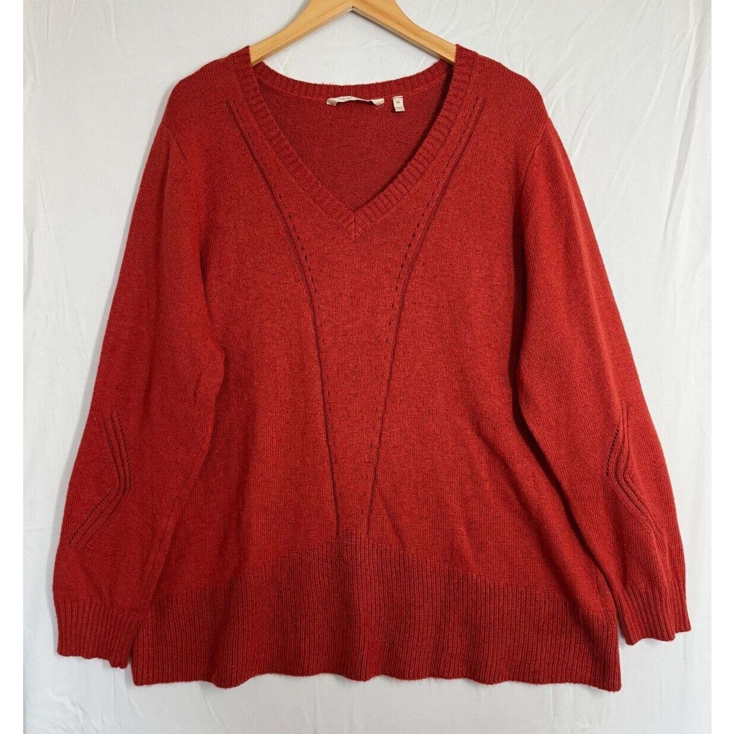 Soft Surroundings V Neck Sweater Womens Sz 2X Pullover Cotton Blend Burnt Orange