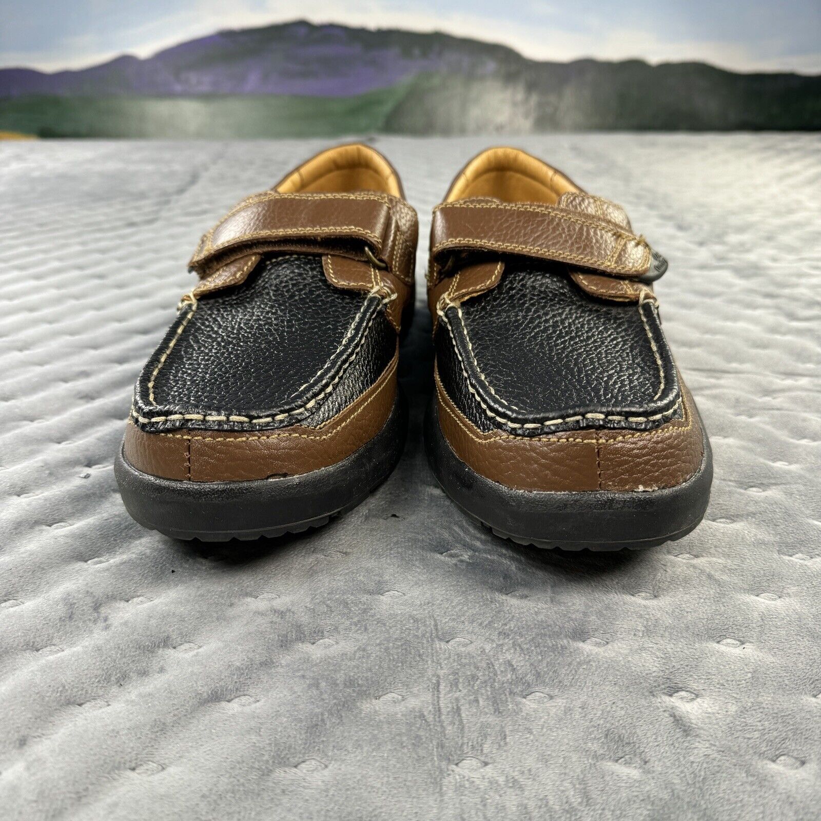 Dr. Comfort Boat Shoes Loafers 14M Black Brown Leather Comfort Adjustable Casual