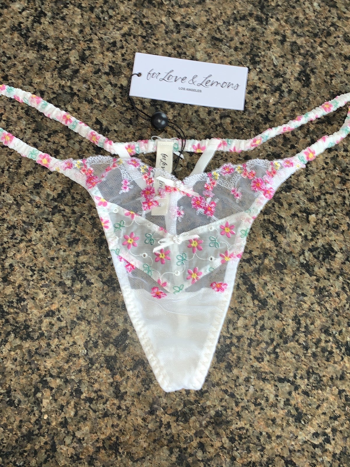 For love and lemons Blooms thong panty white floral L new