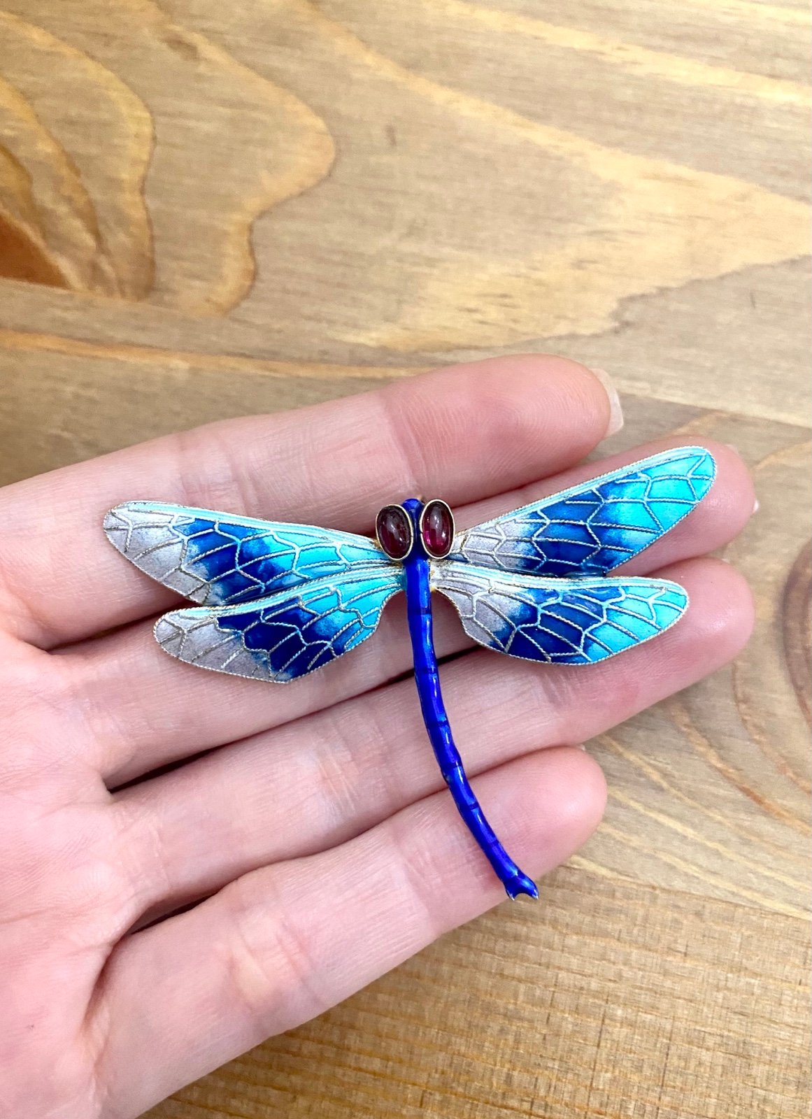 925 Vintage Shashi Blue Dragonfly Gold-Vermeil Brooch