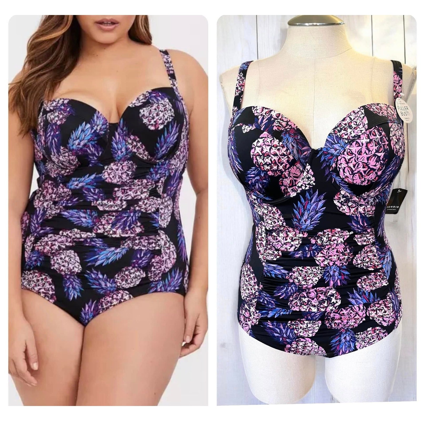Torrid 1 Full Bra Cup One Piece Slim Fix Underwire Padded Pineapple Swimsuit New