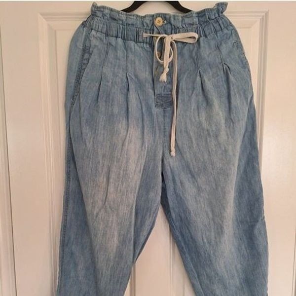 Free People Wide Leg Baggy Denim Seamed Parachute Pant Size Medium
