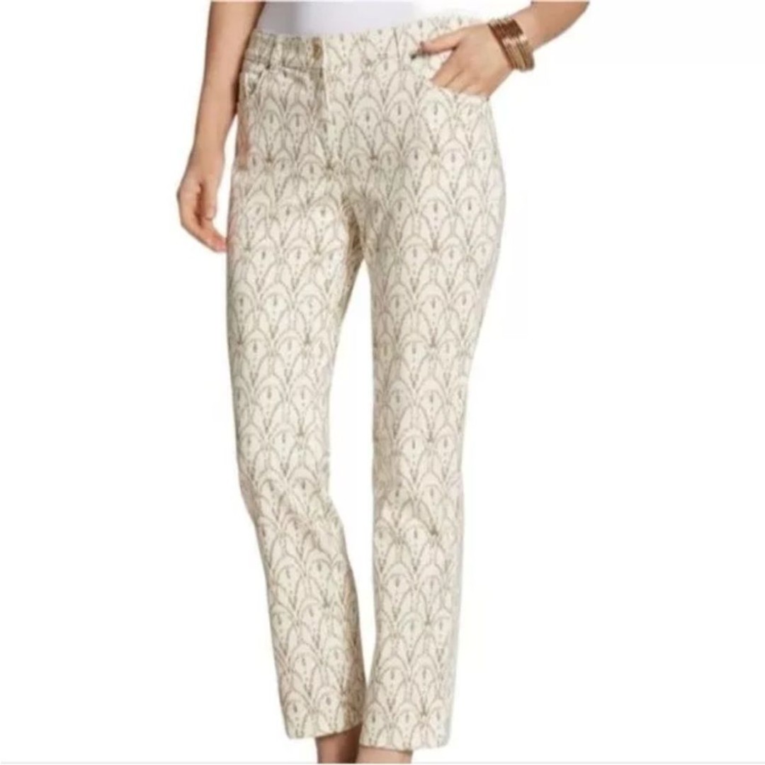 Chicos New Size 00 US 2 Cream Rhinestone and Lace Cropped Pant Sateen Skimmer