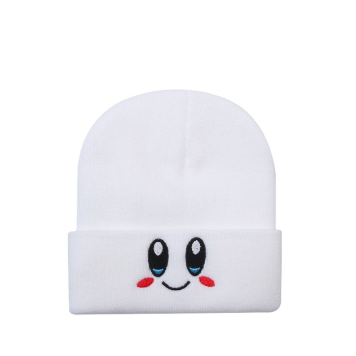 New Pink Knitted Hat Eye Embroidery Elasticity Cartoons Beanie Winter Keep white