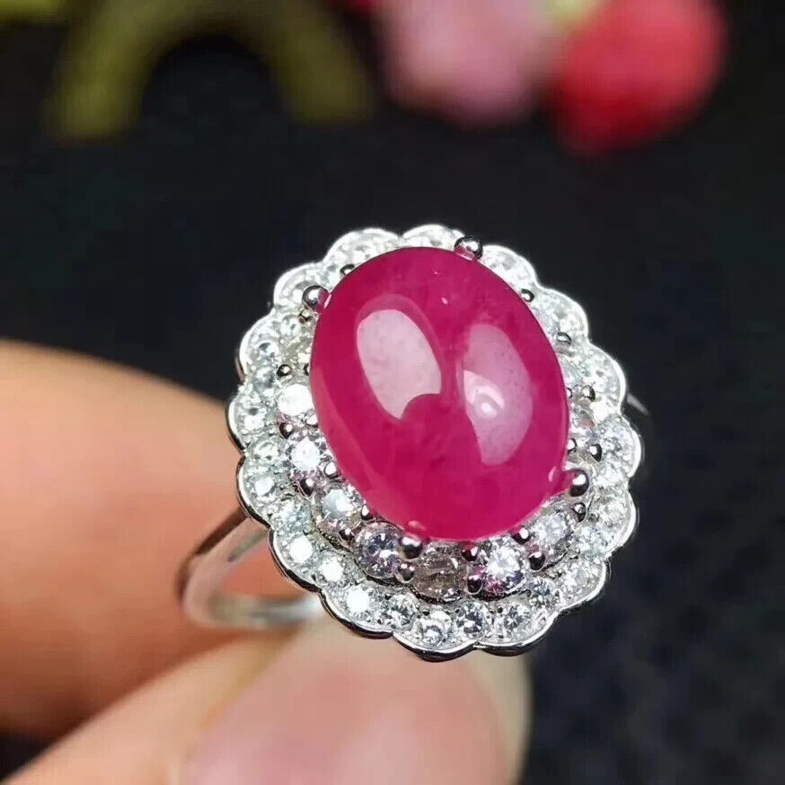 Grade A Oval Cut Pink Ruby Ring, Natural Pink Ruby Ring 18k Yellow Gold Plated