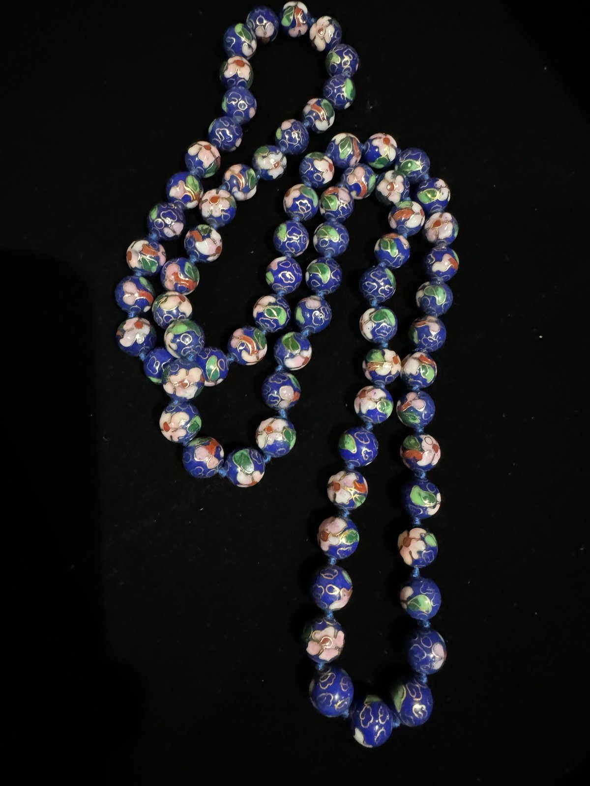 Vintage Hand Knotted Blue Glass Cloisonne Beaded Necklace