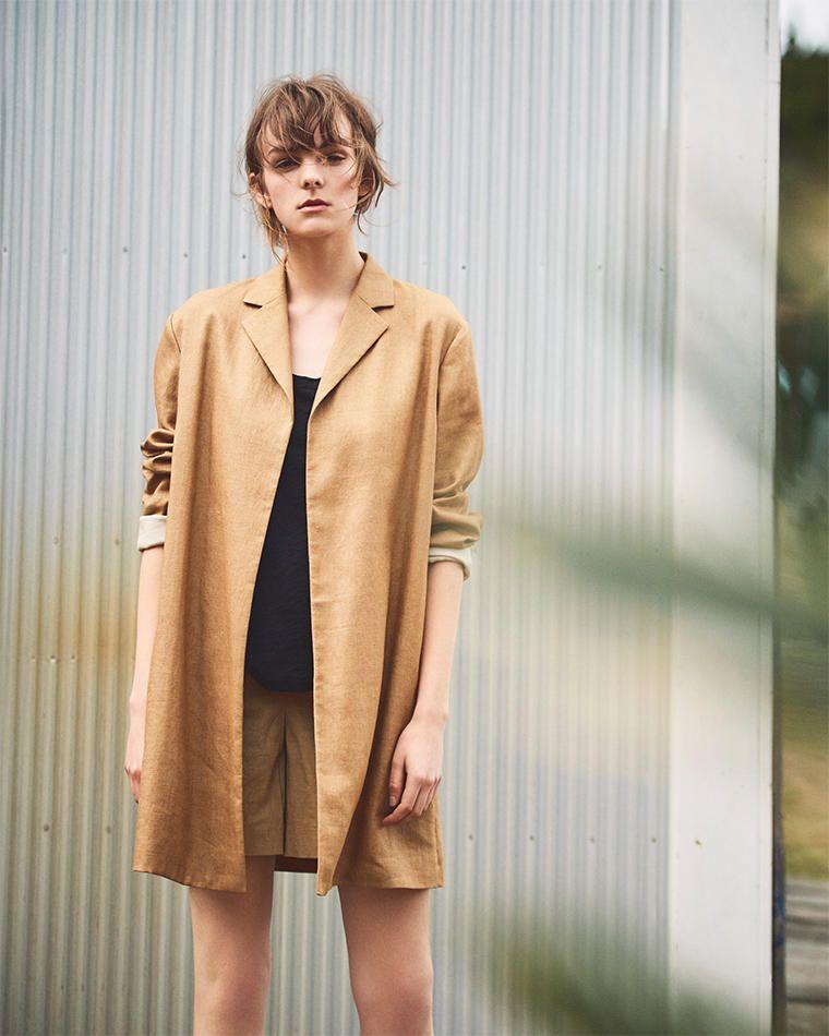 Theory Linen Coat Jacket Oversized Camel Size L Equivalent 2019 Production