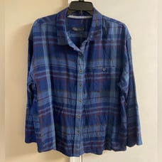 Prana top button front 100% organic cotton plaid Large