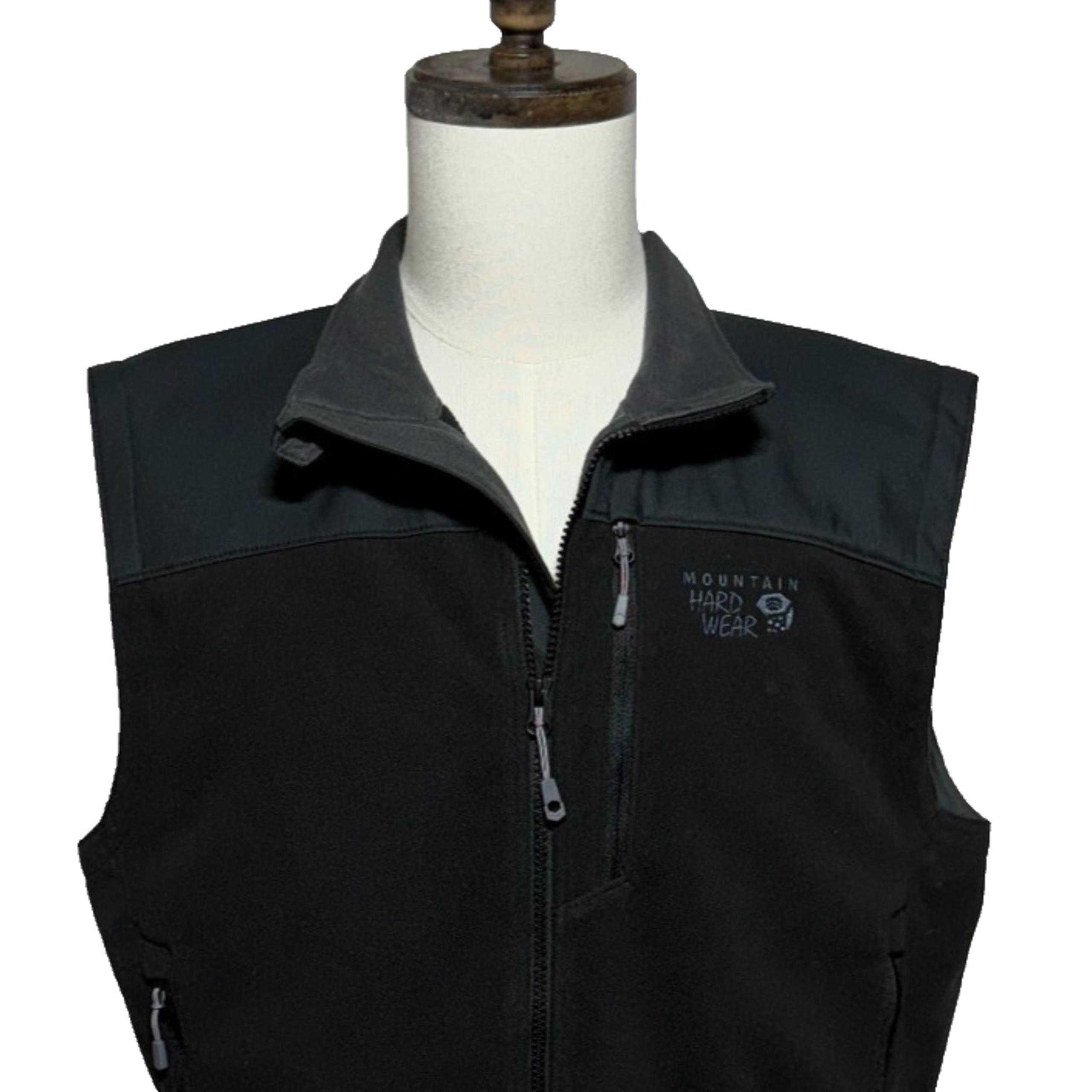 Vest Mens Large Black Fleece Soft Shell Hybrid Full Zip Hiking - Mountain Hardwear