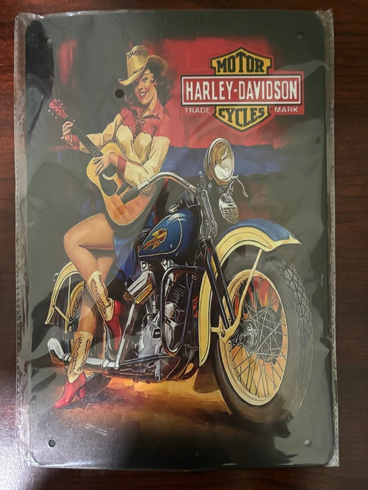 Pin up Harley Davidson motorcycle metal sign