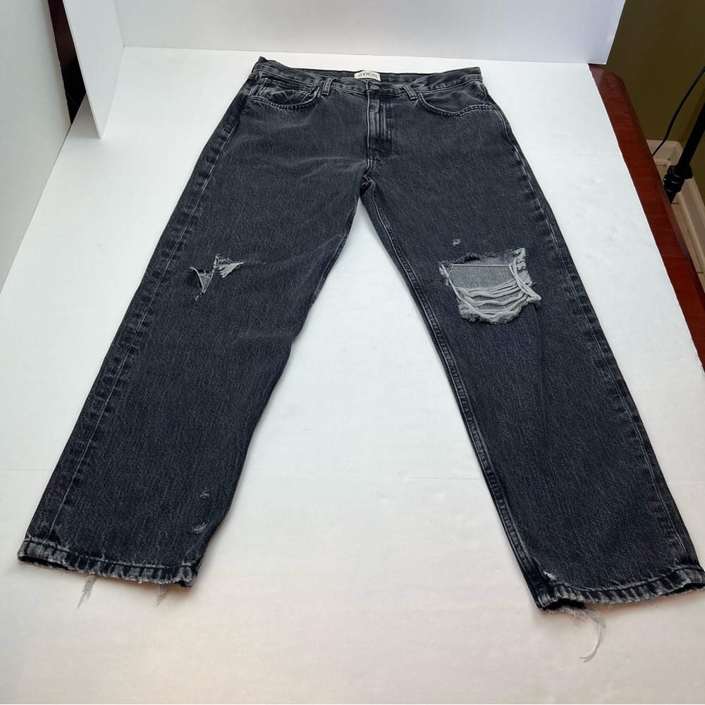 Etica Rhea Mid Rise Straight Distressed Faded Black Denim Jean Womens Size 29