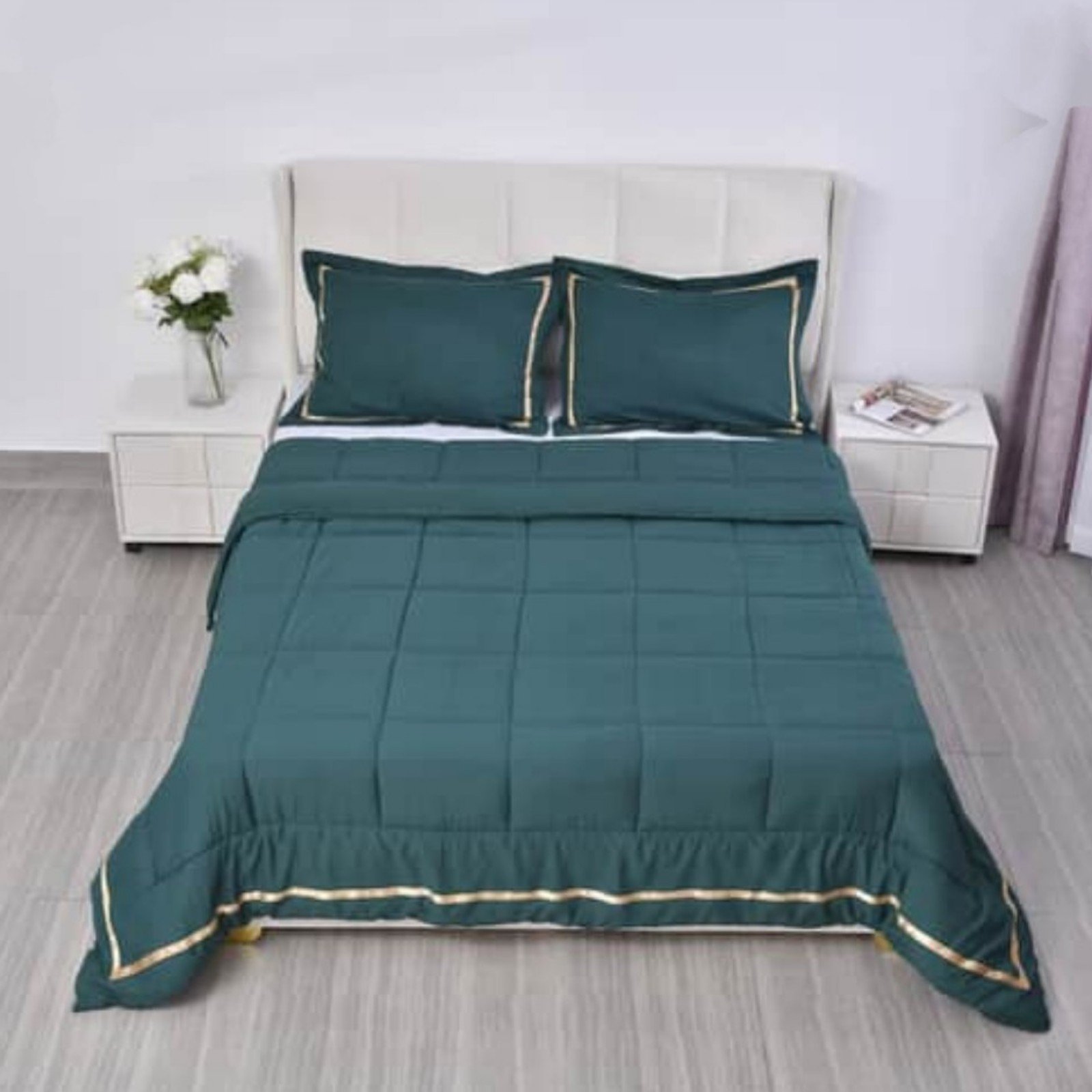 NEW Homesmart Green Quilted Pattern Microfiber Queen Comforter & Shams