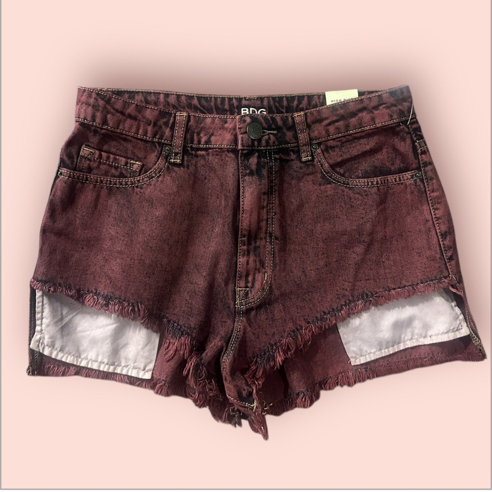 BDG High Rise Shortie Women's Burgundy Denim Shorts Size 30 NWT
